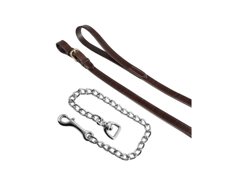 LUNGHINA EQUESTRO IN CUOIO CON CATENA ARGENTATA